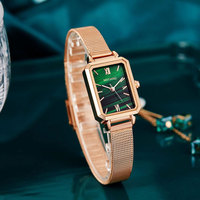 Jam Tangan Wanita Mewah Otomatis Penuh, Kulit Hijau Kecil, Gaya Fashion Populer, Quartz