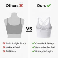 Soutien-gorge de yoga élégant et flatteur pour femme Raitis BR005, couleur unie, respirant, en Spandex/Nylon, avec bretelles croisées, maintien léger