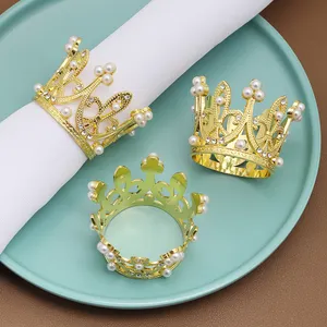 bulk wholesale clear metal crown with bling napkin rings for dinner table 4PCS for a set