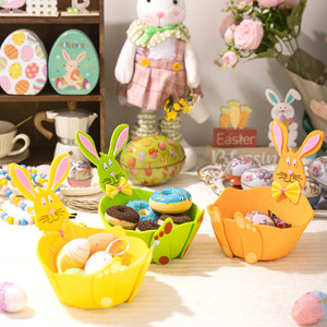 New <b>Easter</b> Decoration Storage Basket with Bunny Ears Cartoon Bunny Round Candy Basket Factory Wholesale Application - Product Image 2