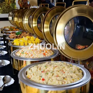 商用厨房酒精炉灶6L黄金圆形火锅套装迪拜保存展示食品取暖器自助餐餐饮设备