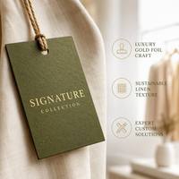 Etiquetas Colgantes Minimalistas Premium para Prendas, con Grabado Profundo y Estampado en Lámina Dorada, para Etiquetas de Papel de Lujo Certificadas, con Borde Cortado a Láser para Bolsas