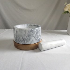 Outils à épices de cuisine avec logo personnalisé <span class=keywords><strong>pilon</strong></span> à mortier en <span class=keywords><strong>pierre</strong></span> naturelle avec base en bois ustensiles de cuisine pour herbes et épices - Product Image 3