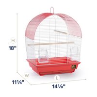 Cage à oiseaux en métal à dôme avec plusieurs perchoirs en bois, côtés transparents, mangeoires et plateau extractible pour agapornis, perruches et canaris