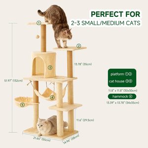 5-Tier Deluxe <b>Cat</b> Tree Tower with <b>Scratching</b> Tree <b>Posts</b> - E1 Particle Board, Plush Perches & Condo, Sisal Rope, Multi-Level - Product Image 2