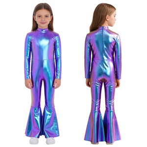 Trajes de Baile Metálicos para Niñas de 6 a 16 Años, Mono con Pantalones Acampanados para Baile Profesional, Fiestas Temáticas y Actuaciones en Escenario - Product Image 2