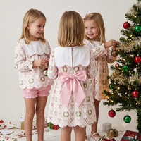 Vente en gros de robes pour filles personnalisées avec monogramme de Noël, dos à nœud festonné, ensemble de couches pour bébés et tout-petits