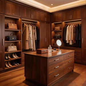 Dressing sur mesure en bois massif, <span class=keywords><strong>armoire</strong></span> américaine vintage avec vitrine et îlot central - Product Image 1