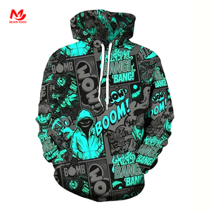 Người đàn ông giản dị phong cách đường phố áo thun áo 3D in Kỹ thuật Số Tối graffiti phim hoạt hình mô hình dây rút mui xe vá túi màu đen - Product Image 1