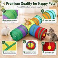 Tunnel pliable 3 voies pour lapins avec jouet interactif à suspendre, abri pliable pour lapins, tunnel de jeu pour petits animaux