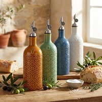 NOUVELLE ARRIVÉE Bouteille d'huile d'olive et de vinaigre en céramique à motif décoratif, avec couvercle à ouverture et fermeture automatiques, pour la cuisine