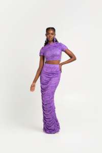 Oem Custom Crop Tops Ruched Fittedslip Saia Maxi Longa Correspondência Elegante Co Ord Conjuntos de Duas Peças para As Mulheres - Product Image 3
