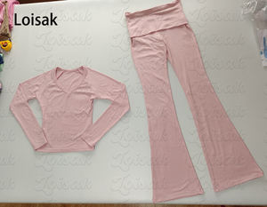 ชุดเซ็ตผู้หญิงคอลเลคชั่นฤดูใบไม้ร่วงปี 2026 เสื้อคอเหลี่ยมแขนยาว กางเกงขาบาน ชุดลำลอง ชุดเซ็ต 2 ชิ้น - Product Image 5