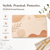 Set de table en PP PEVA avec imprimé abstrait de feuilles, style bohème, imperméable, facile à nettoyer, beige neutre, protection de table à manger, tapis décoratif