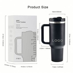 Gobelet isotherme personnalisé de 40 oz en acier inoxydable à double paroi, tasse à café isolée sous vide de 40 oz, tasse de voyage pour voiture avec poignée et couvercle à paille - Product Image 2