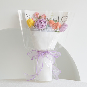DAMAI Ramo de Flores Tejidas a Mano, Flores de Ganchillo, Rosa Azul, Tulipán, Margarita, Flores Artificiales para el Día de San Valentín, Cumpleaños, Regalo de Boda - Product Image 2
