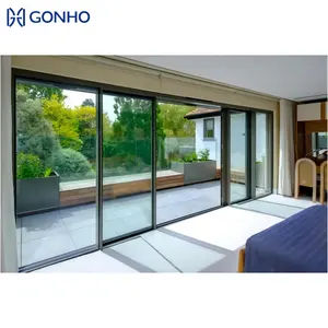GONHO Neue Trends französischer Stil riesige Öffnung Glas umweltfreundliche Außennutzung manuelle Aluminium-Schiebetür