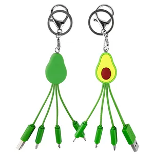 4 in 1 Charging Cable Cute Avocado Key Chain Multi Head Type C Phone Charger 3 in 1 Charging Cable