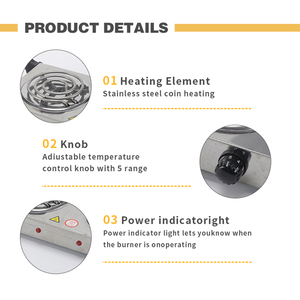 Electrodomésticos <span class=keywords><strong>de</strong></span> <span class=keywords><strong>Cocina</strong></span>, Hornilla Eléctrica Portátil Multifuncional <span class=keywords><strong>de</strong></span> Acero Inoxidable con Dos Quemadores e Indicadores Luminosos - Product Image 4