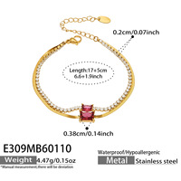 Bracelet en zircon coloré pour femme, plaqué or 18 carats, acier inoxydable, double couche, chaîne chevrons, bijoux résistants au ternissement