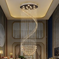 Lustre suspendu moderne en spirale en acier inoxydable avec cristaux LED, télécommande, grande taille, pour villa, salon, escalier