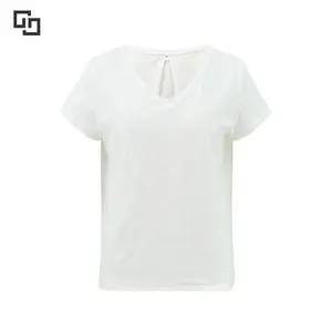 V Neck Basic Solid T-shirt Women Clothing Custom Linen Cotton Blended Women's T-shirts