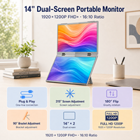 Nouvel ordinateur portable portable à double écran de 14 pouces 1200P personnalisé ODM, type C VESA, écran HDR, pliable, LCD IPS, haut-parleur intégré, pour les professionnels