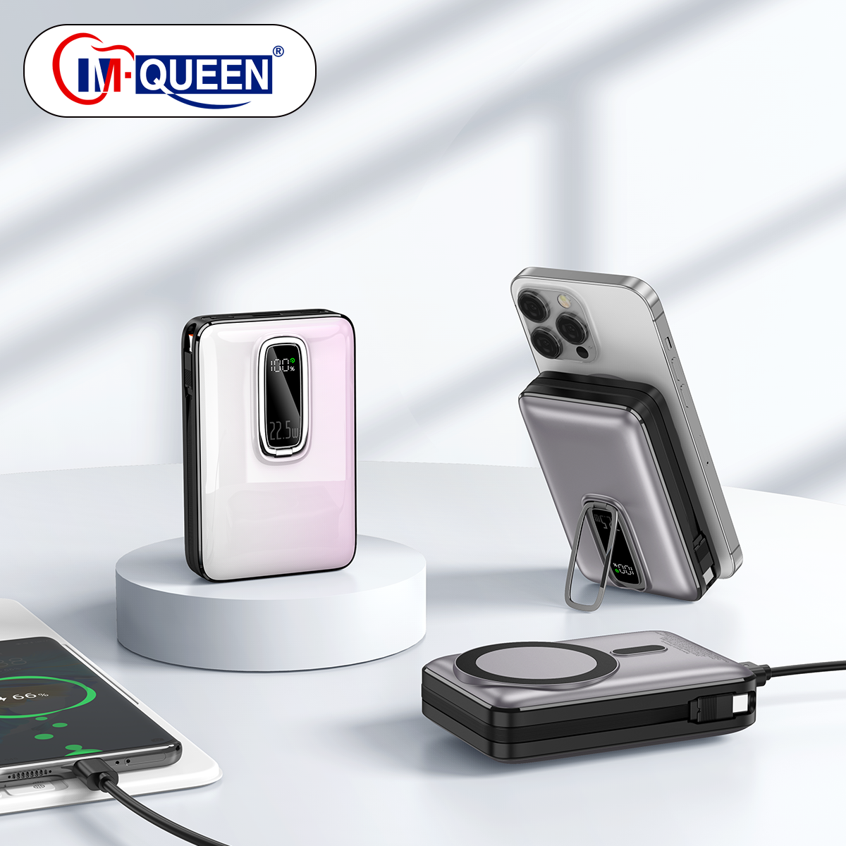 Custom Digital Display 20000mah 3 In 1 Magnetic Wireless Power Bank High Capacity Fast Charging Power Banks With Built In Cables