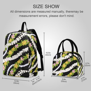 New Arrival Customized Hawaii Puakenikeni Black <b>Lei</b> Design Child Portable Reusable Lunch Bag School Backpack Bag Sets - Product Image 3