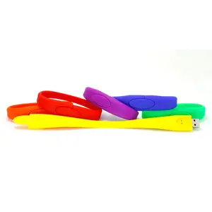 Colorful Custom logo silicone rubber bracelet wrist band with USB flash drive