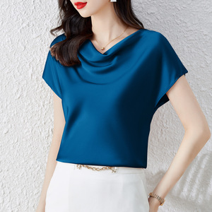 Blus Wanita Merk Fashion Atasan Musim Panas Bahan Sifon Polos Kasual Ukuran Besar 3XL Atasan Wanita Longgar - Product Image 1