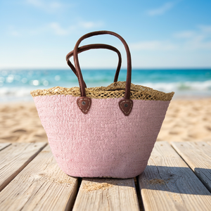 Panier en paille naturel fait main avec deux poignées, design minimaliste, panier de rangement ouvert, décoration d'intérieur, Saint-Valentin - Product Image 2