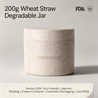 Pot en plastique biodégradable en paille de blé 200g, fabrication OEM, écologique, moulage par injection, conteneur pour crème, emballage cosmétique, faible MOQ