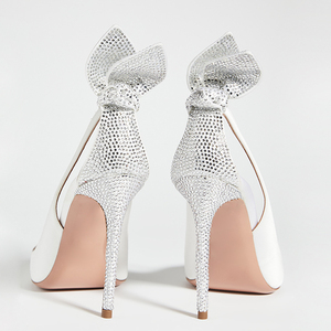 Fildişi beyaz ile Rhinestone papyon geri elbise parti düğün gelin yüksek topuk ayakkabı kadın - Product Image 2