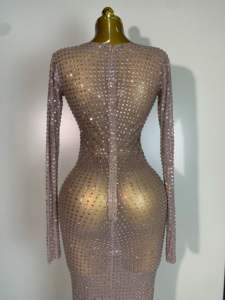 Robes longues de soirée élégantes en polyester pour femmes avec des diamants étincelants, tenue de scène pour célébrités, soirée en boîte de nuit, bal de promo, chanteuse, <span class=keywords><strong>danseuse</strong></span> - Product Image 6