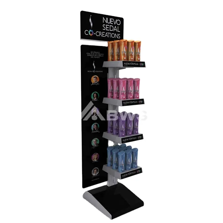 Supermarkt Make-up Shampoo Display Ständer Boden 4 Schichten Acryl Haar Shampoo Behandlung Display Regal