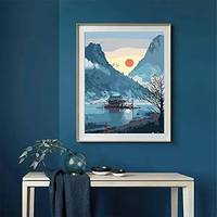 Kit de Peinture par Numéros Série Paysage Chinois Coucher de Soleil, Peinture Décorative DIY Sans Cadre Pliable pour la Maison