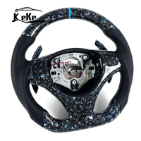 Volant en carbone forgé bleu et blanc avec palettes de changement de vitesse en cuir perforé noir pour BMW E90 E92 E93 M3 2005 - 2013
