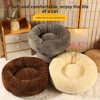 Coussin personnalisé pour chien et chat, design rond en forme de beignet, en tissu velours côtelé, anti-rayures, durable, portable, style ouvert