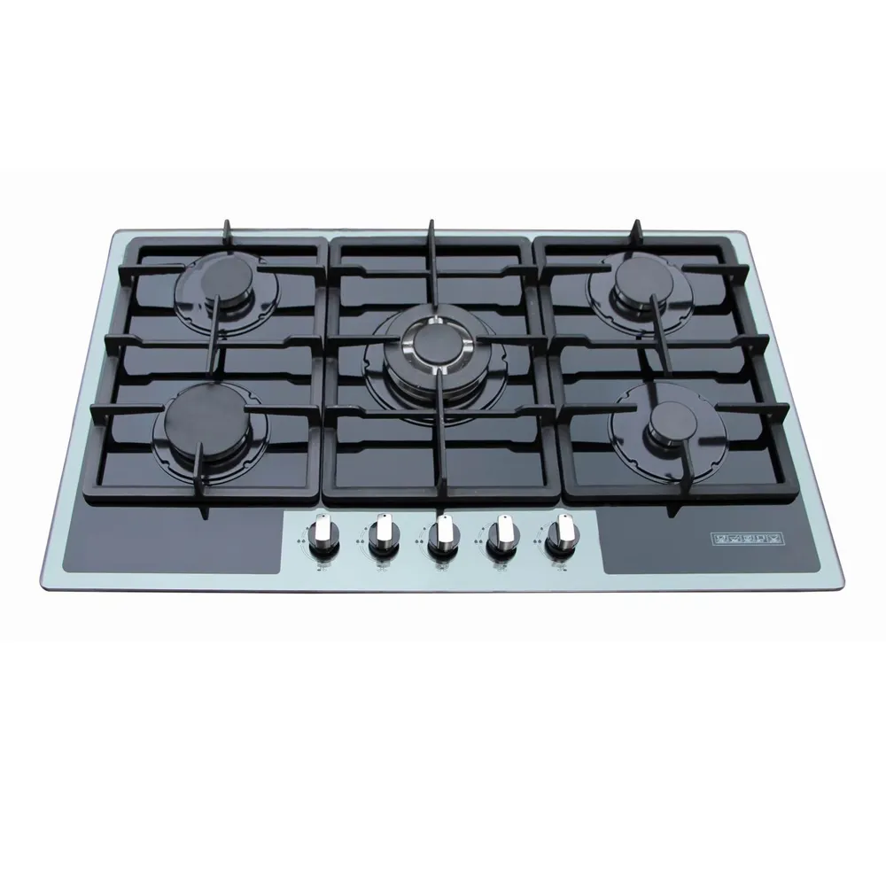 5 burners Black tempered glass Cook tops Customize logo gas burners stoves Inbuilt Installation gas cooker stove