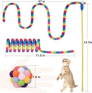 ของเล่นแมวแบบไม้ล่อแมว ขนปุยหลากสี มีกระดิ่งด้านใน พร้อมสปริง สำหรับแมว ลูกแมว แพ็ค 3 ชิ้น จัดส่งรวดเร็ว - Product Image 6