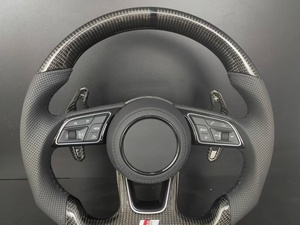 <span class=keywords><strong>Volant</strong></span> personnalisé en fibre de carbone pour Audi A3 A4 A5 S5 S6 S8 Q3 Q5 Q7 A6 R8 TT, fond plat, cuir perforé - Product Image 3