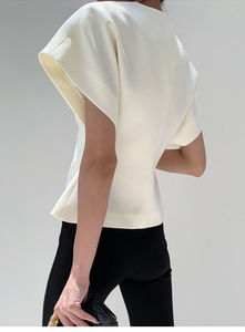 <span class=keywords><strong>Blazer</strong></span>-veste asymétrique d'été pour femme, style français, à épaules tombantes, un bouton, taille cintrée, coupe ajustée, chemisier blanc tendance - Product Image 4