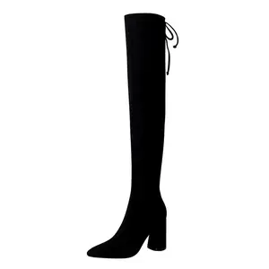 17221-3 秋季和冬季时尚简单厚与天鹅绒指出性感夜总会显示瘦的靴子