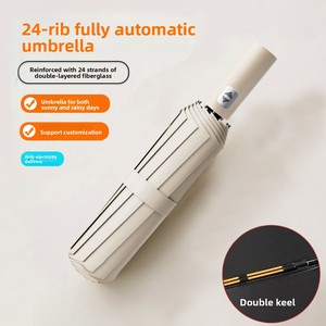 Parapluie de pluie de voyage 24-Bone entièrement automatique à trois plis Design classique 190T Nylon Tissu Protection solaire et UV - Product Image 1