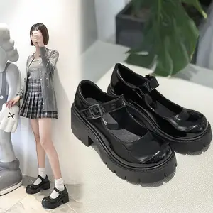 Grande taille nouvelles chaussures pour femmes Mary Jane talons épais semelle épaisse jk uniforme unique talon haut petites chaussures en cuir