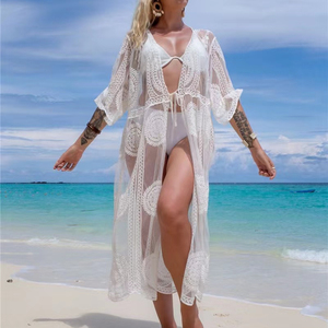 <span class=keywords><strong>Kimono</strong></span> pour femmes, dentelle transparente, kaftan en mousseline, couvre-vêtement de <span class=keywords><strong>plage</strong></span>, robe longue d'été - Product Image 1
