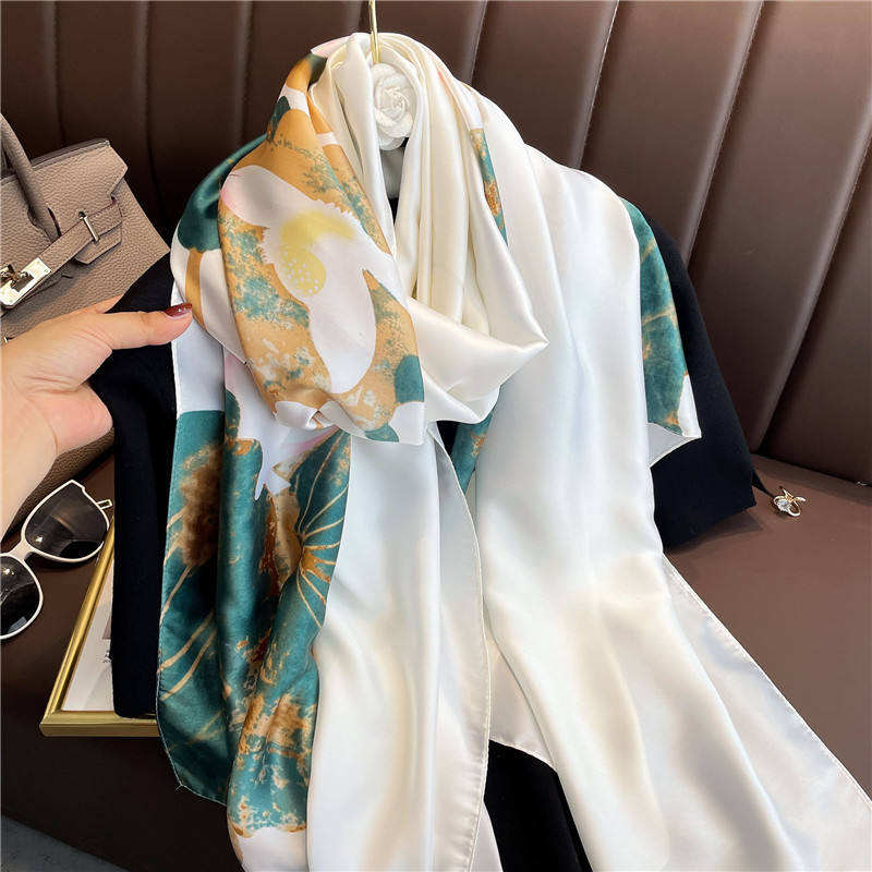 Hot Selling Ladies Summer Luxury Pattern Flower Silk Scarf Top Sale  Designer Head Scarfs Styles Women Long Silk Scarves Hijabs