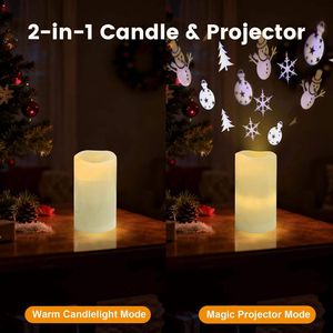 Projecteur de flocons de neige de Noël à piles et à brancher, bougie LED sans flamme, veilleuse avec télécommande pour la décoration de fête - Product Image 2