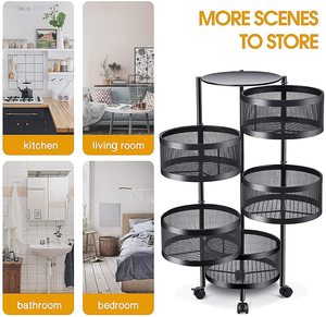 5 Layer Rotating <b>Vegetable</b> Rack Kitchen Carbon Steel Storage Holder Fruit Kitchen Metal Storage Rack Shelf Trolley Cart - Product Image 5